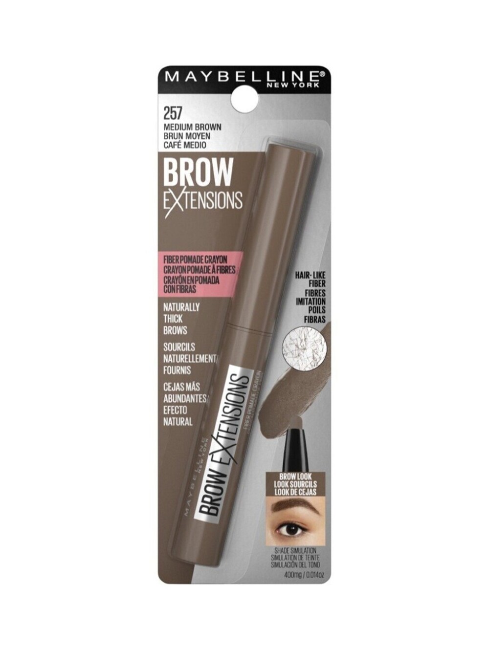 Maybelline New York Brow Extensions Fiber Eyebrow Pomade Crayon 257 MEDIUM BROWN